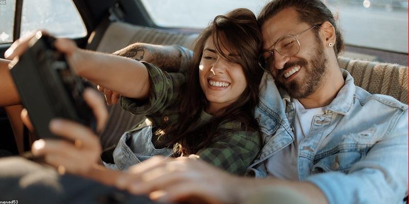 Intense eye contact between couple creating romantic connection and spark